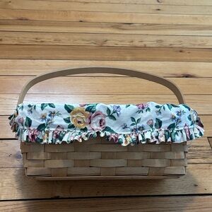 Floral Lined Woven Basket with Handle